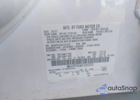 2018 Ford Ecosport Ses z USA, uszkodzony, nr VIN MAJ6P1CL6JC165252